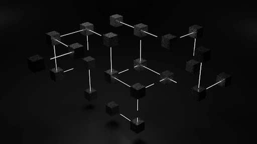 3D rendered black-colored cubes connected with white rods