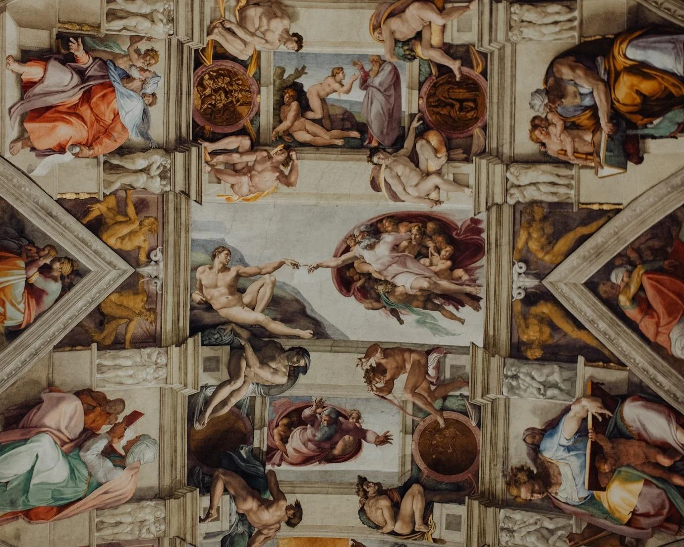 Sistine Chapel ceiling painted by Michelangelo during the Renaissance period.