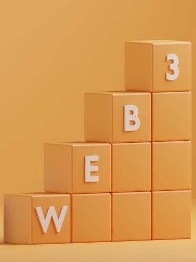 3D cubes stacked on top of each other diagonally reading “WEB 3”