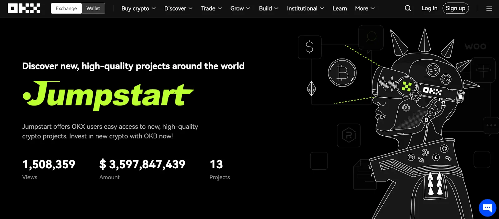 The landing page of OKX Jumpstart, one of the token sales platforms