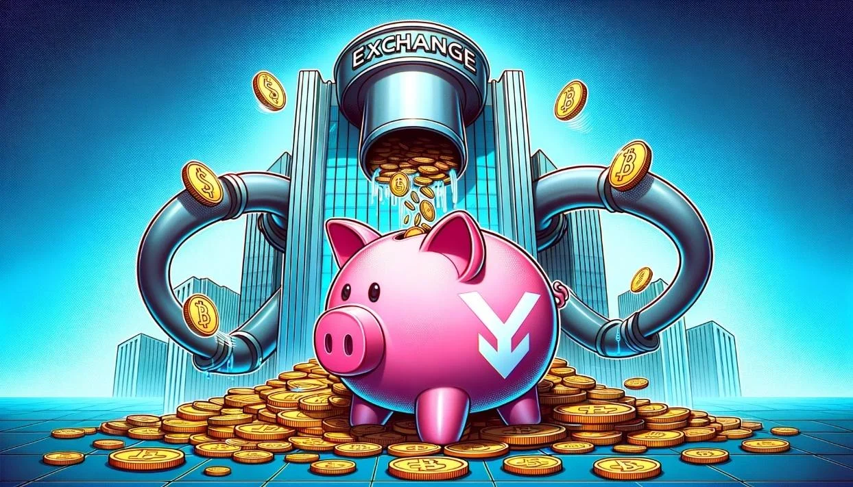An illustration of a startup as a piggybank receiving money from exchanges