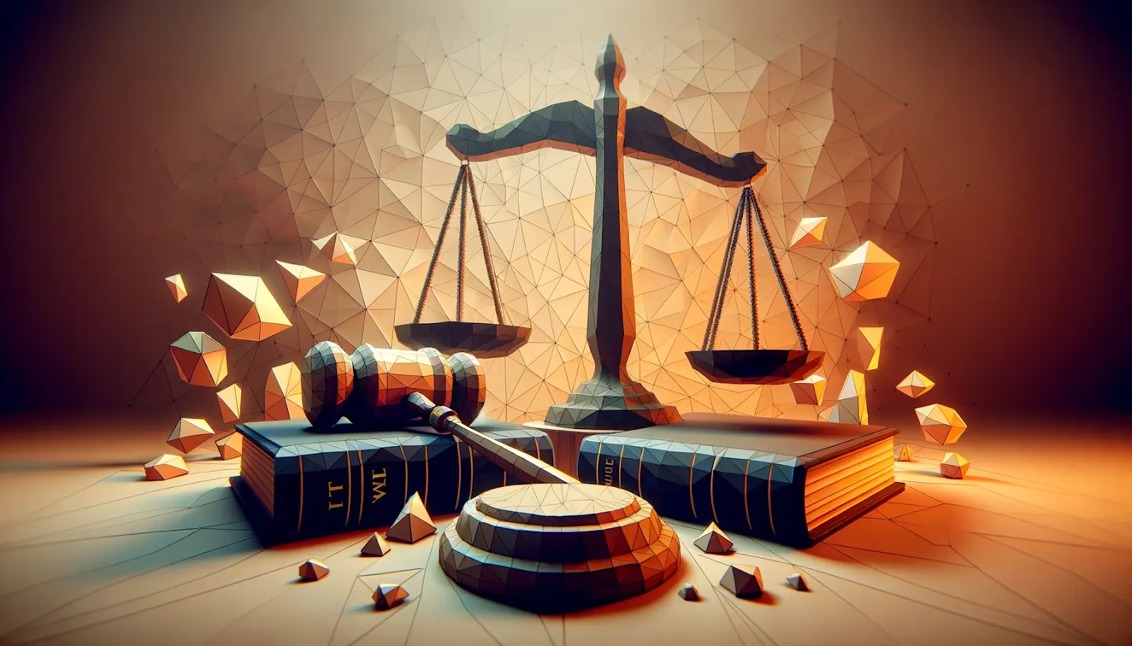 3D gavel, books, and weighing scale
