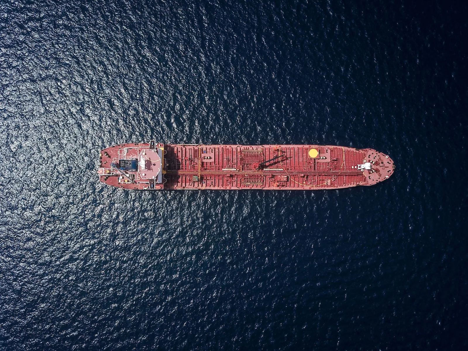 A bird’s eye view of a red sea vessel