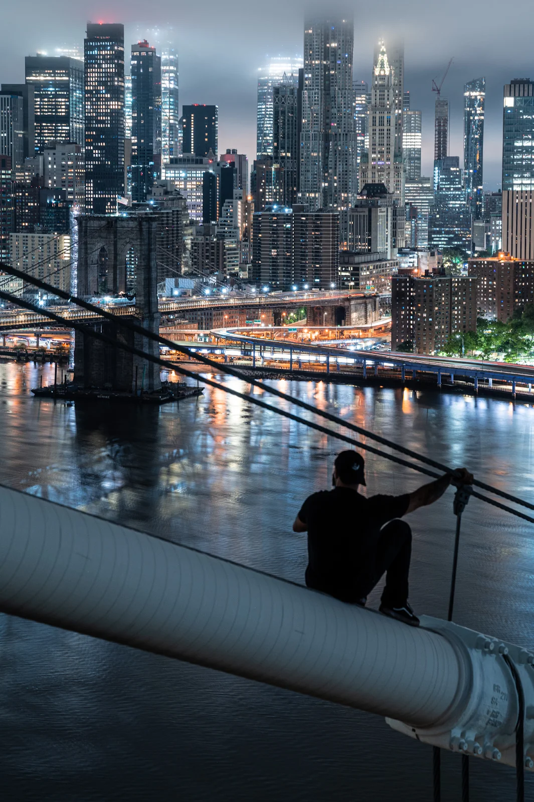 Night mode image of Wright on top of a bridge