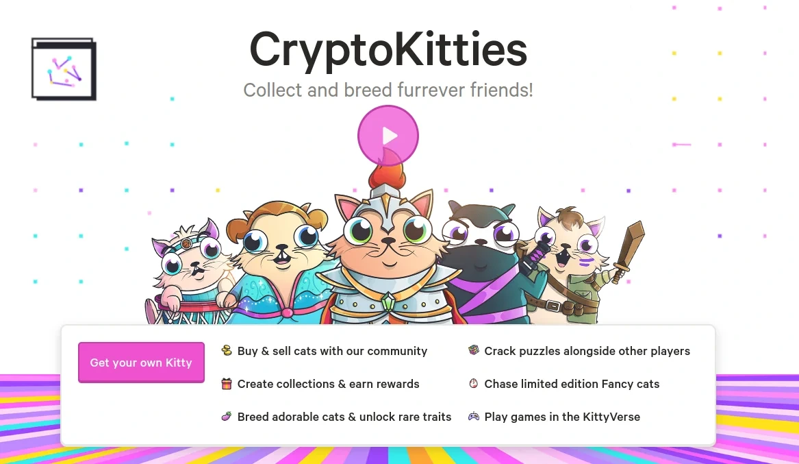 A screenshot of CryptoKitties landing page