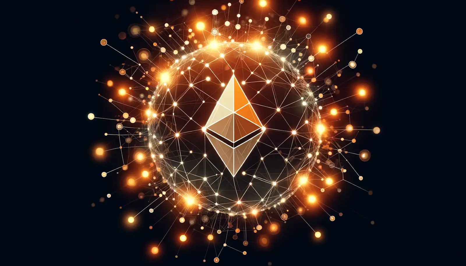 Ethereum symbol covered by a sphere of connected nodes