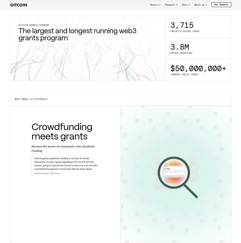 Screenshot of Gitcoin’s landing page